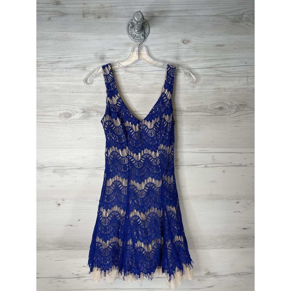 B Darlin Dress Womens 3/4 Blue Lace Fit Flare Tulle Lined Party‎ Prom Mini